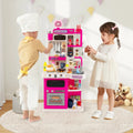 Kids Kitchen Playset Pretend Play Kitchen with Realistic Sounds and Lights-Pink - Pink - Play Kitchen Sets
