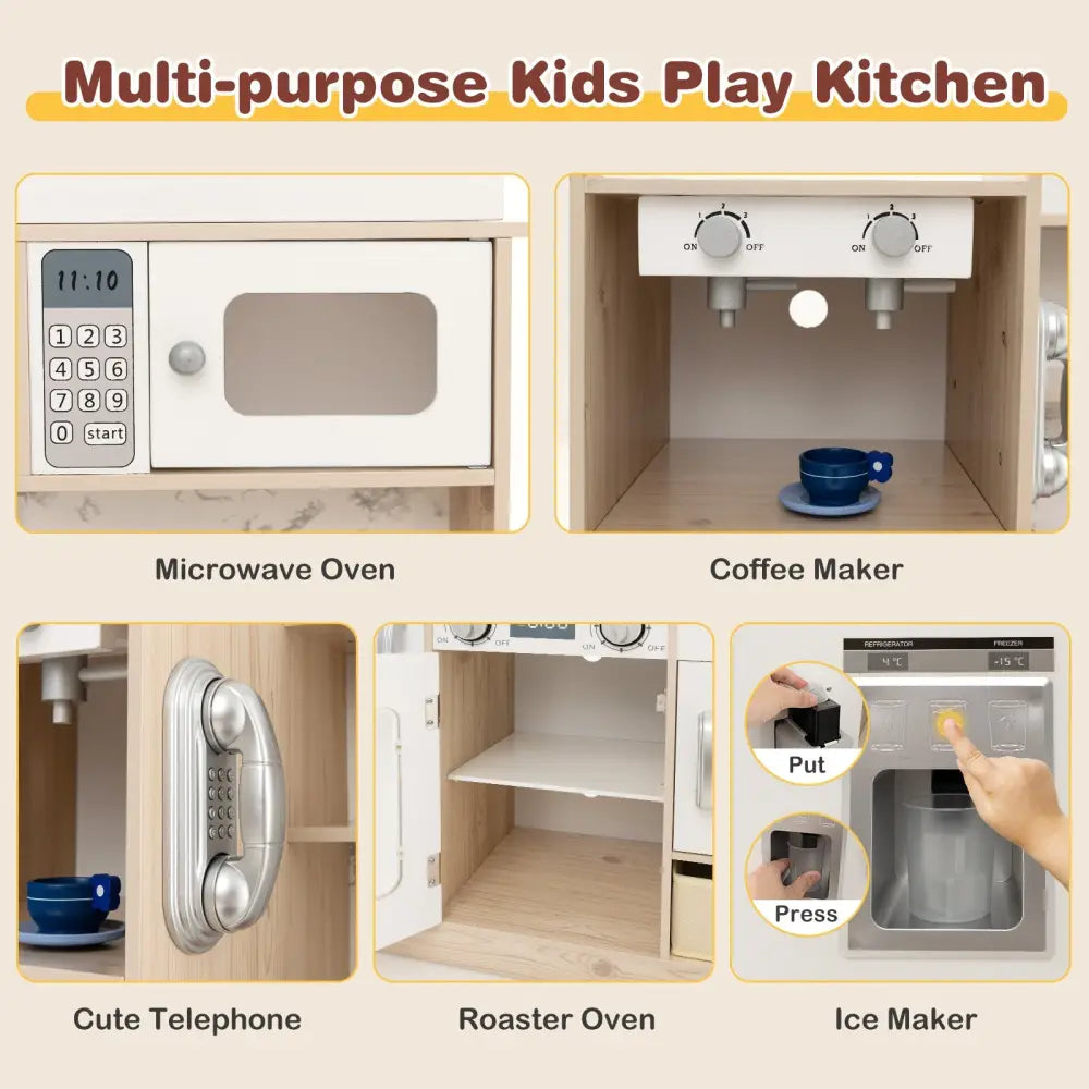 Kids Kitchen Playset with Adjustable LED Lights Removable Fabric Bins-White - White - Play Kitchen Sets