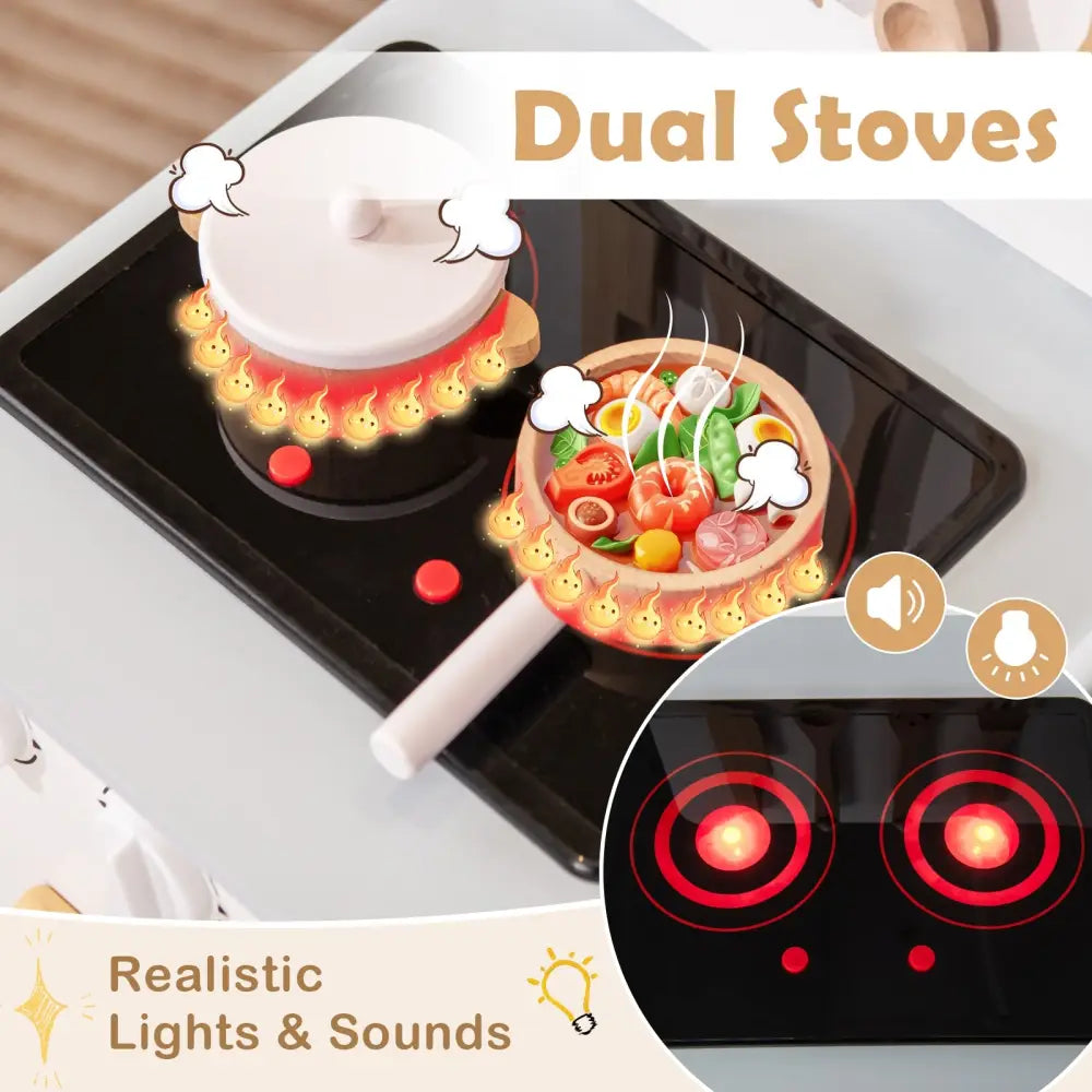 Kids Kitchen Playset with Cooking Accessories and Storage-White - White - Play Kitchen Sets