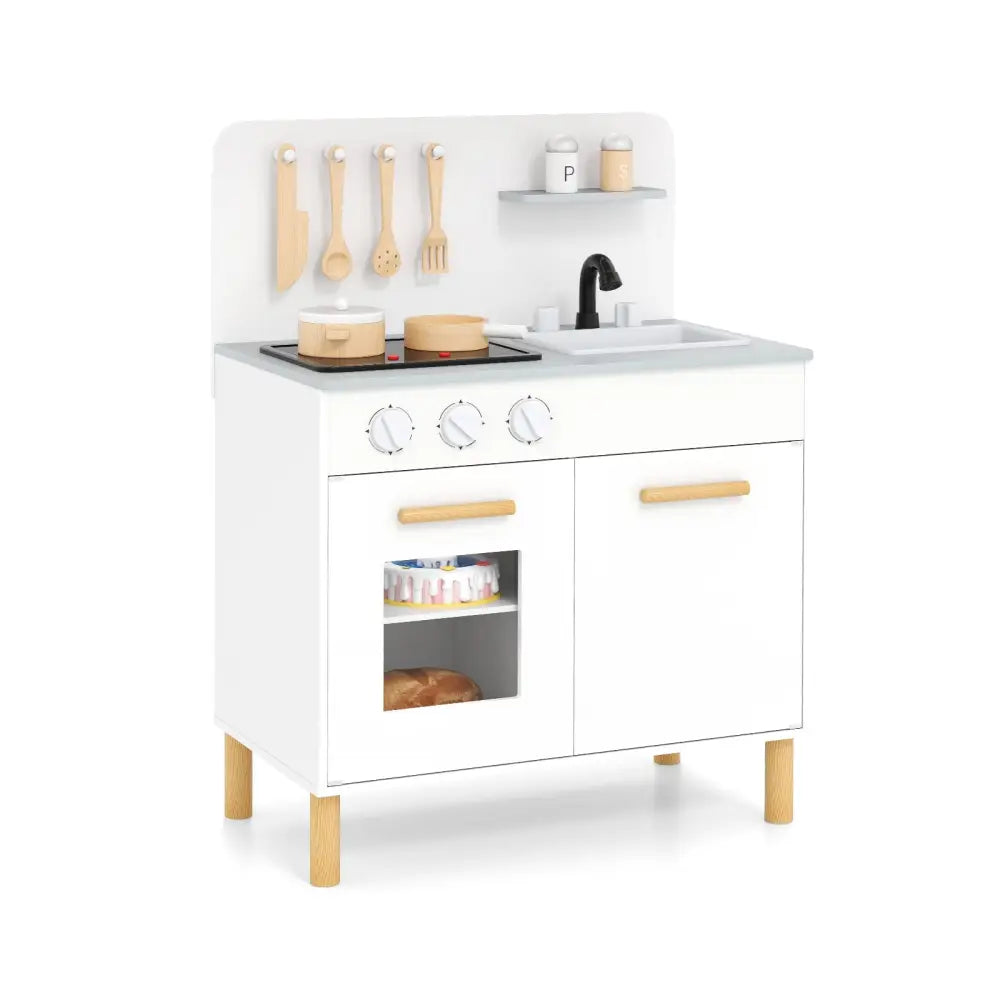 Kids Kitchen Playset with Cooking Accessories and Storage-White - White - Play Kitchen Sets
