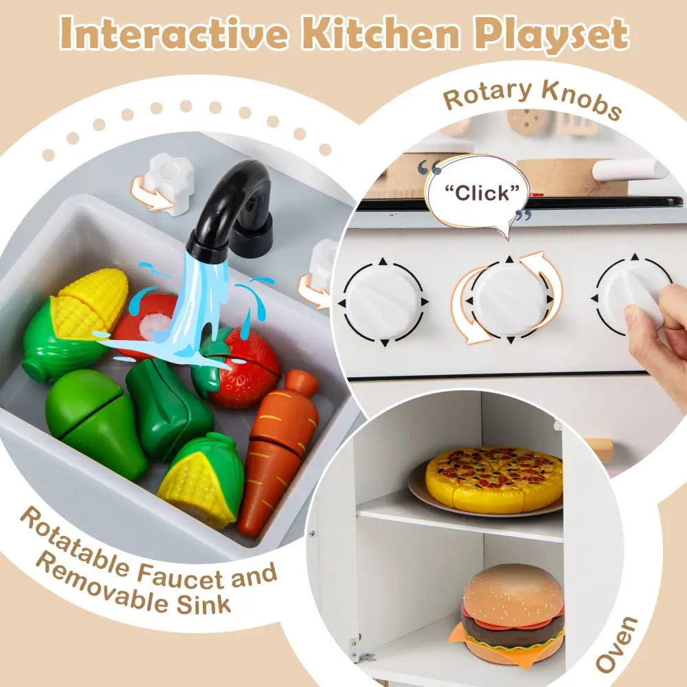 Kids Kitchen Playset with Cooking Accessories and Storage-White - White - Play Kitchen Sets