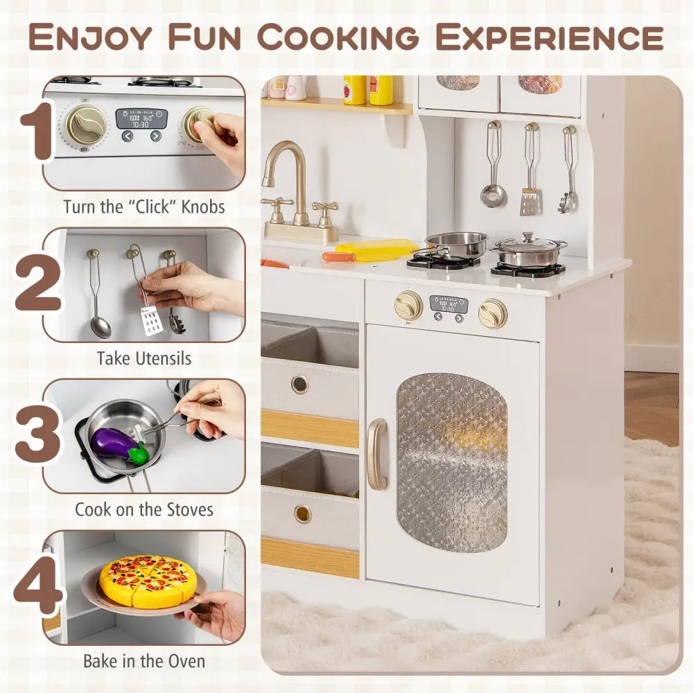 Kids Kitchen Playset with Cooking Accessories and Toy Cuttable Veggies-White - White - Play Kitchen Sets