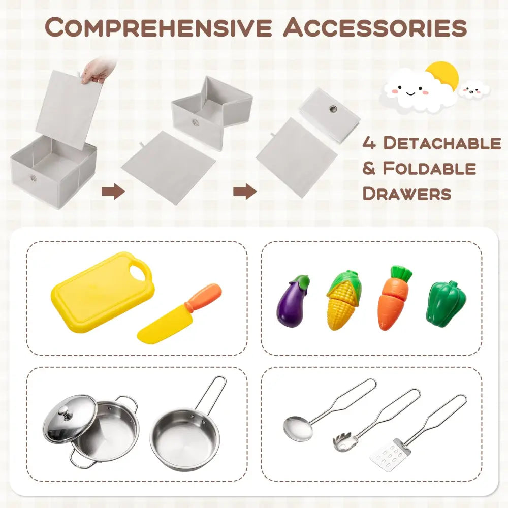 Kids Kitchen Playset with Cooking Accessories and Toy Cuttable Veggies-White - White - Play Kitchen Sets