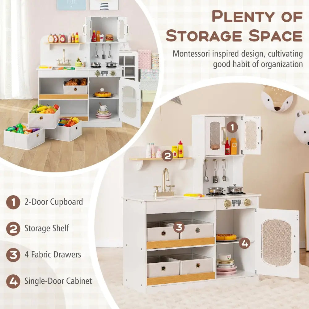 Kids Kitchen Playset with Cooking Accessories and Toy Cuttable Veggies-White - White - Play Kitchen Sets