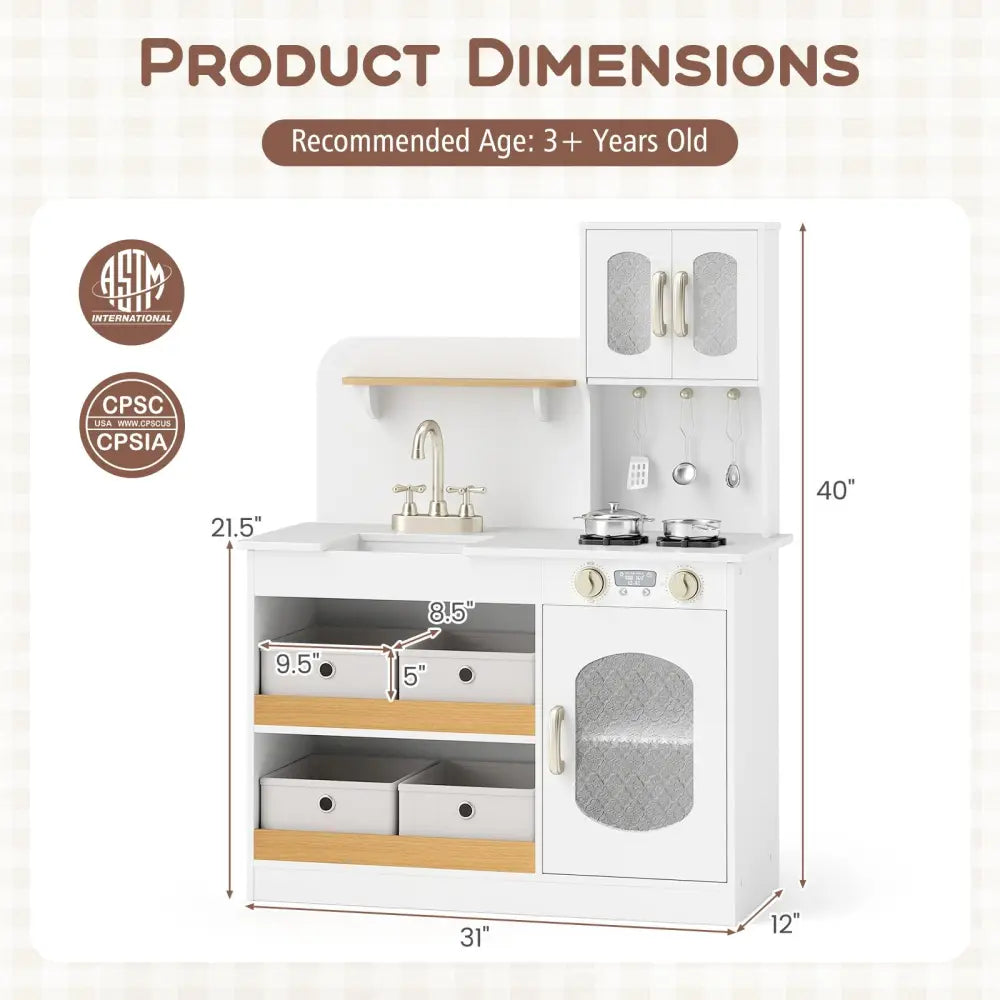 Kids Kitchen Playset with Cooking Accessories and Toy Cuttable Veggies-White - White - Play Kitchen Sets