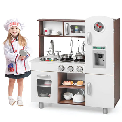 Kids Kitchen Playset with Realistic Sounds and Lights - Brown & White - Oasis Home Essentials