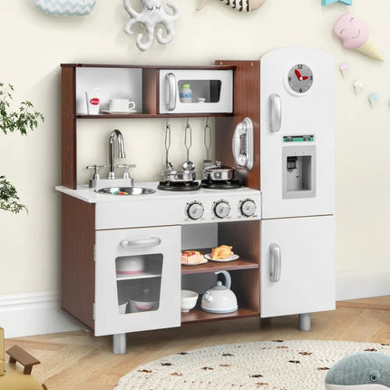 Kids Kitchen Playset with Realistic Sounds and Lights - Brown & White - Oasis Home Essentials