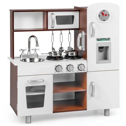 Kids Kitchen Playset with Realistic Sounds and Lights - Brown & White - Oasis Home Essentials