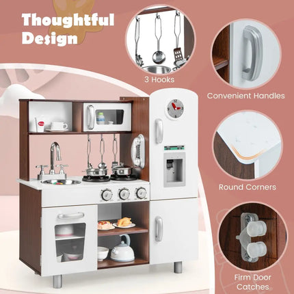 Kids Kitchen Playset with Realistic Sounds and Lights - Brown & White - Oasis Home Essentials