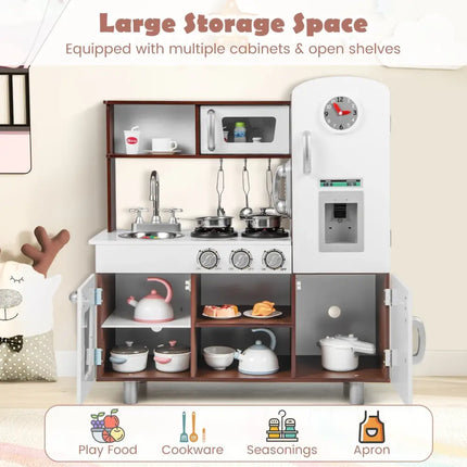 Kids Kitchen Playset with Realistic Sounds and Lights - Brown & White - Oasis Home Essentials