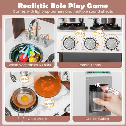Kids Kitchen Playset with Realistic Sounds and Lights - Brown & White - Oasis Home Essentials