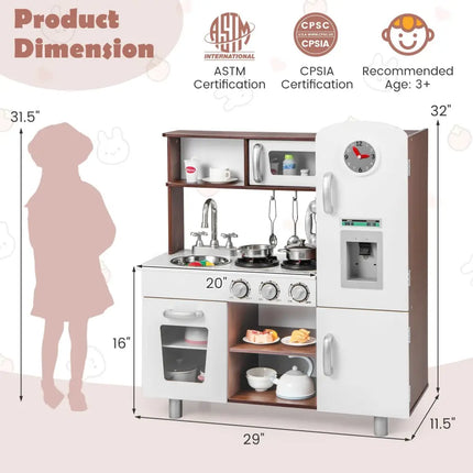 Kids Kitchen Playset with Realistic Sounds and Lights - Brown & White - Oasis Home Essentials