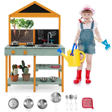 Kids Kitchen Playset with Root Viewer Planter and Rotatable Faucet - Play Kitchen Sets