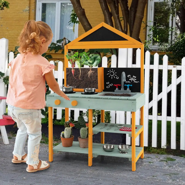 Kids Kitchen Playset with Root Viewer Planter and Rotatable Faucet - Play Kitchen Sets