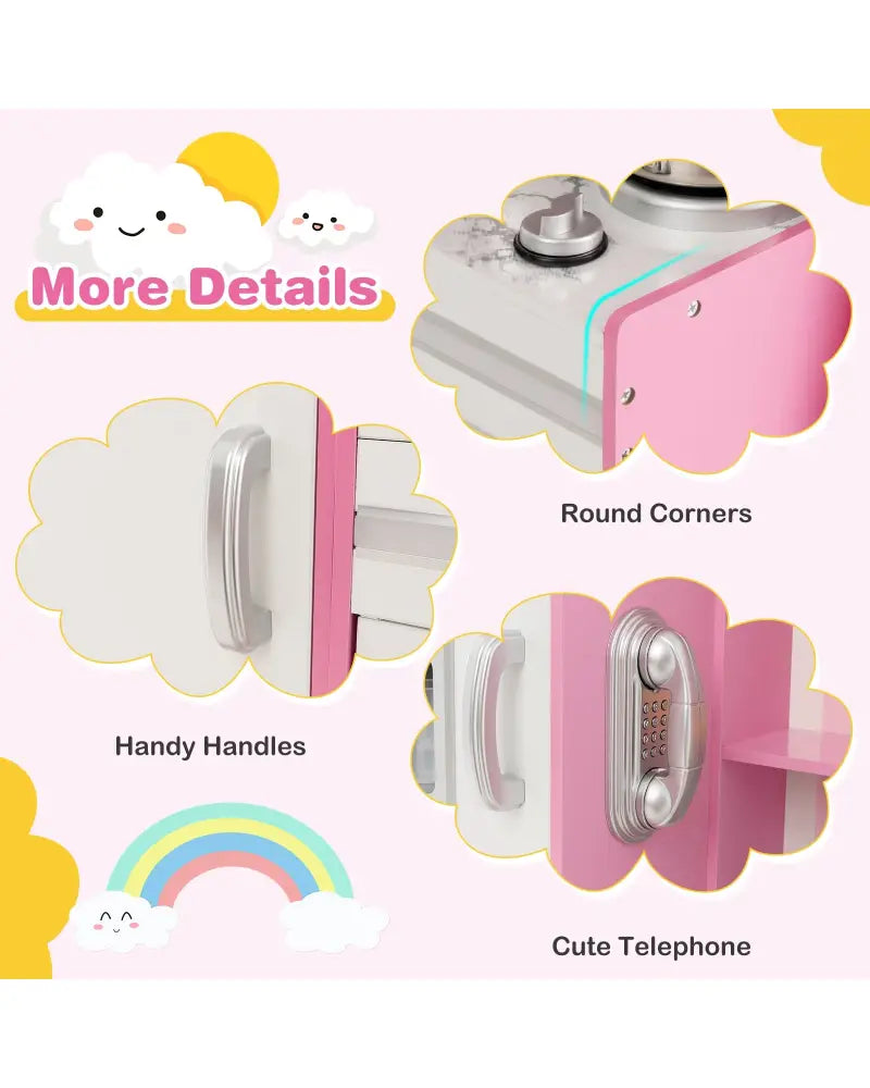 Kids Kitchen Playset Wooden Toy with Adjustable LED Lights and Washing Machine-Pink - Pink - Play Kitchen Sets