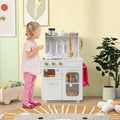 Kids Kitchen Set Pretend Play Kitchen with Stoves Faucet Sink Telephone Microwave and Oven-White - White - Play Kitchen
