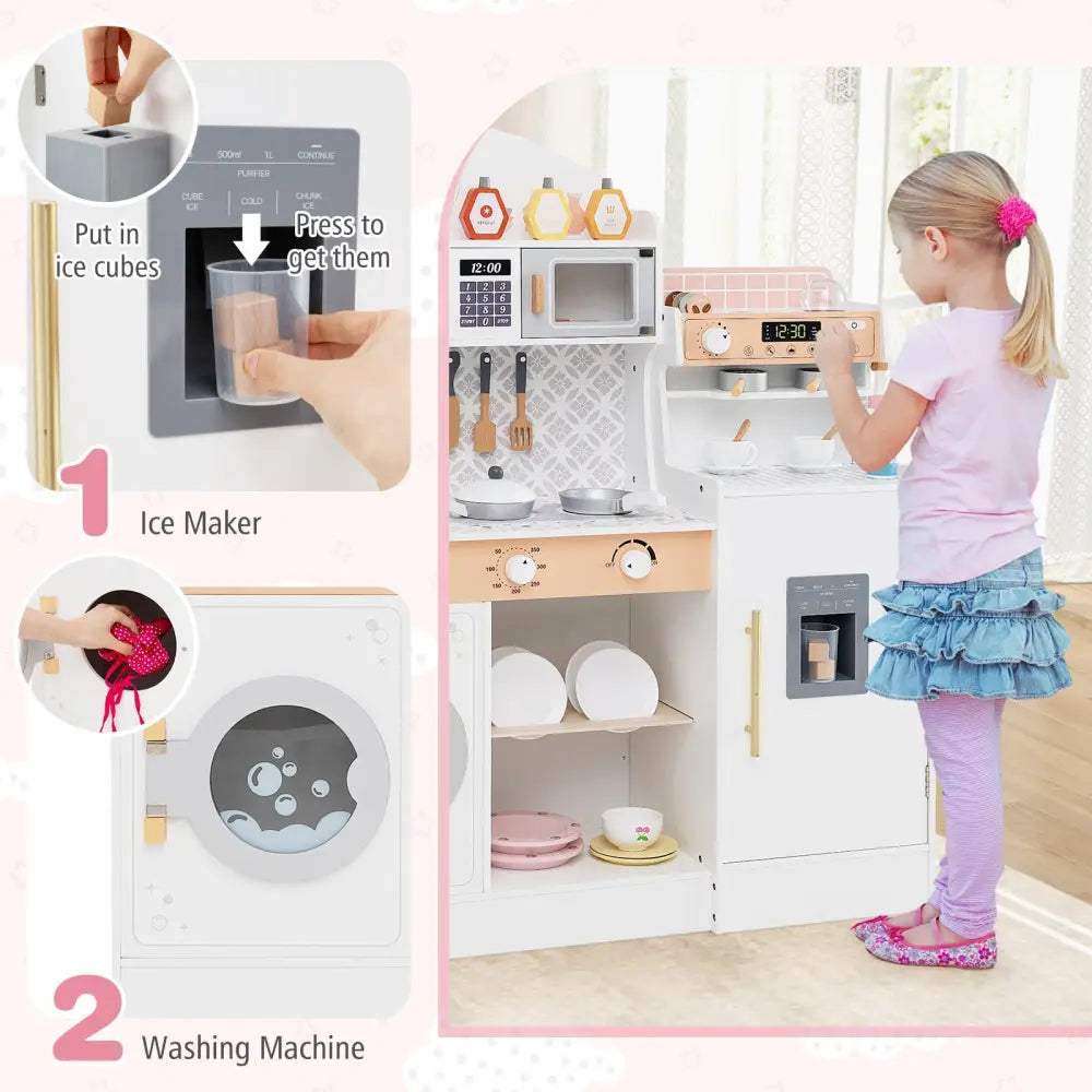 Kids Kitchen Set Wooden with Coffee Makers and Accessories-White - White - Play Kitchen Sets