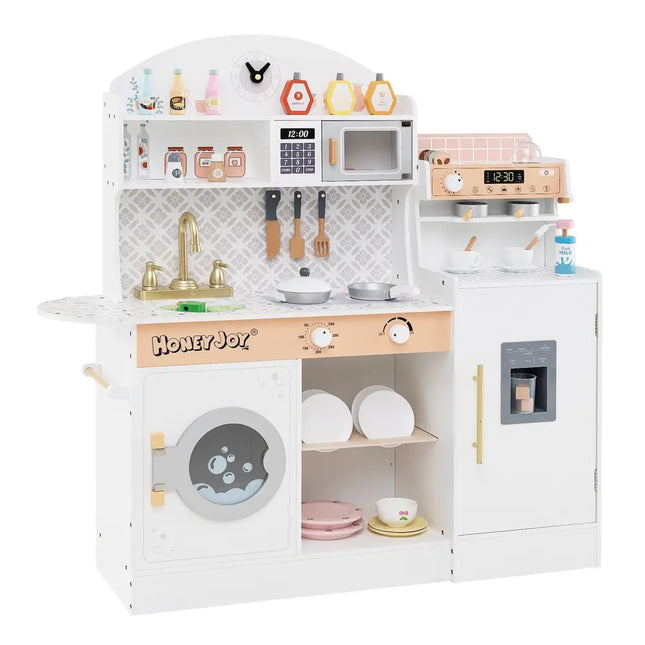 Kids Kitchen Set Wooden with Coffee Makers and Accessories-White - White - Play Kitchen Sets