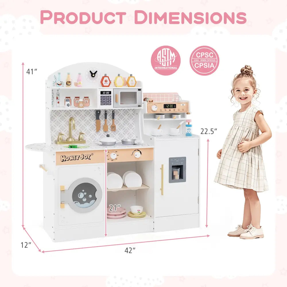 Kids Kitchen Set Wooden with Coffee Makers and Accessories-White - White - Play Kitchen Sets
