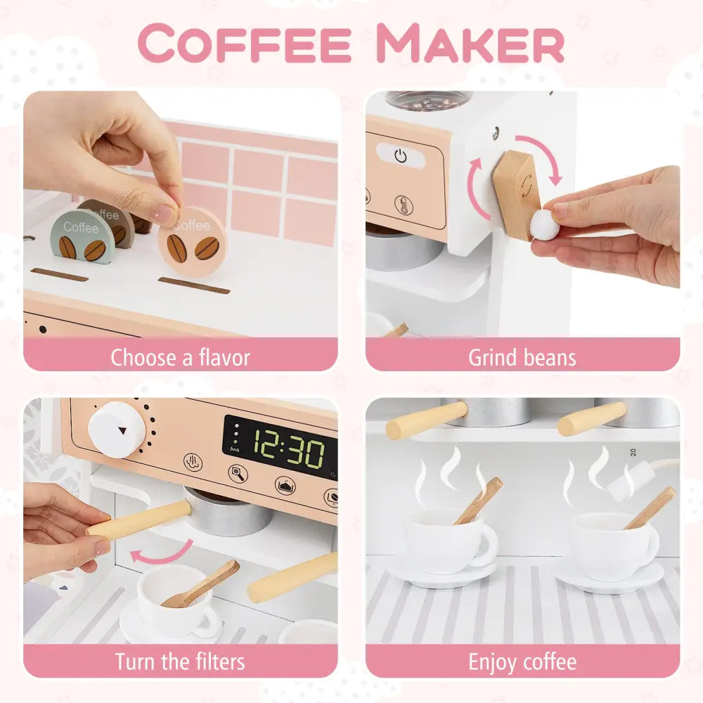 Kids Kitchen Set Wooden with Coffee Makers and Accessories-White - White - Play Kitchen Sets