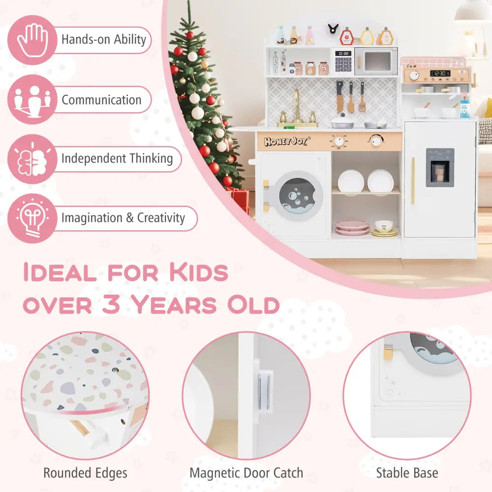 Kids Kitchen Set Wooden with Coffee Makers and Accessories-White - White - Play Kitchen Sets