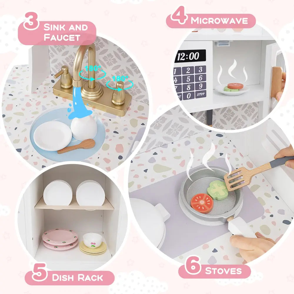 Kids Kitchen Set Wooden with Coffee Makers and Accessories-White - White - Play Kitchen Sets