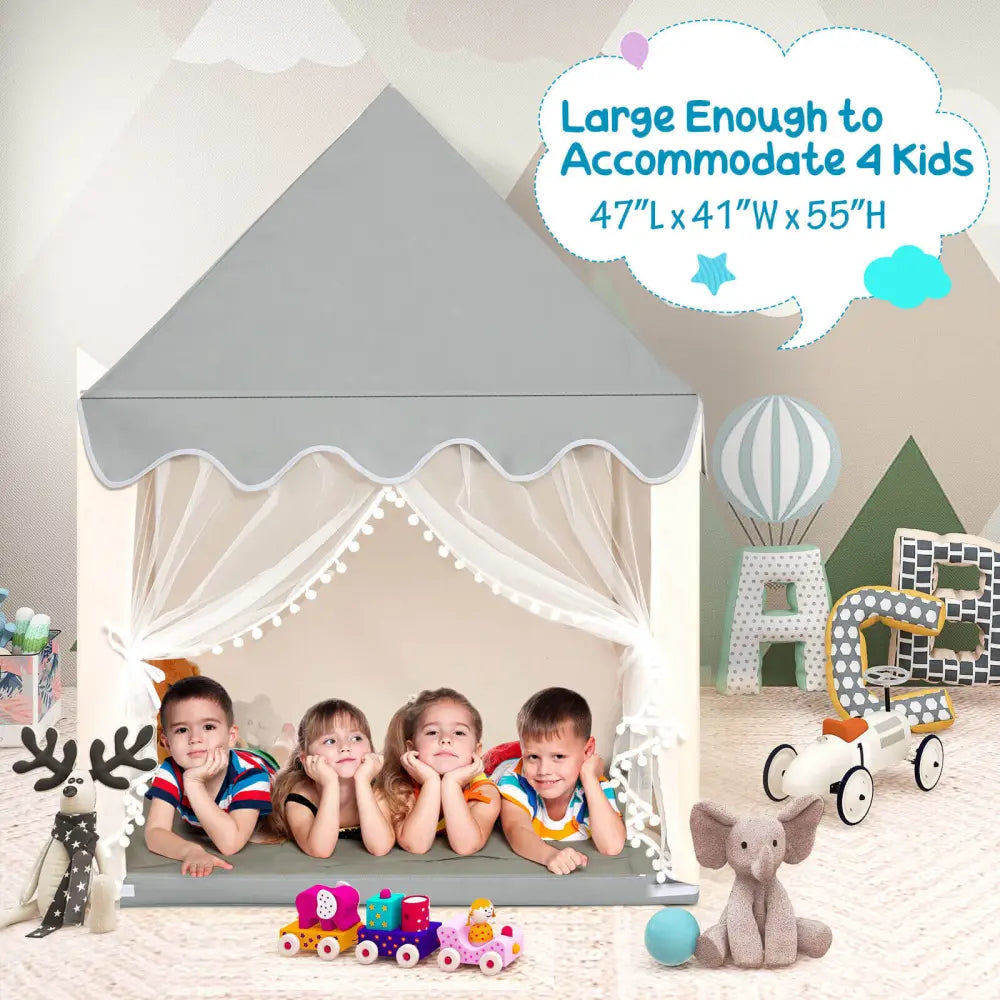 Kids Large Play Castle Fairy Tent with Mat-Beige - Beige - Play Tents & Playhouse