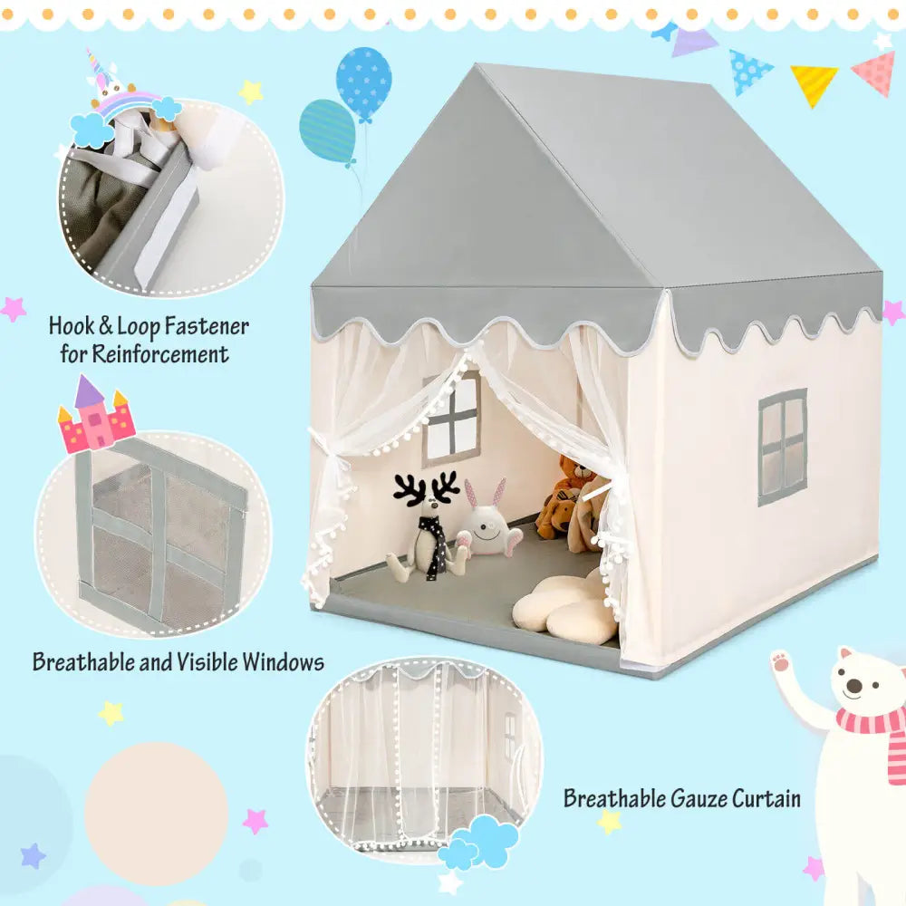Kids Large Play Castle Fairy Tent with Mat-Beige - Beige - Play Tents & Playhouse