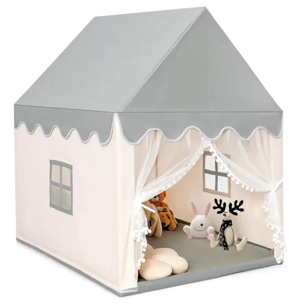 Kids Large Play Castle Fairy Tent with Mat-Beige - Beige - Play Tents & Playhouse