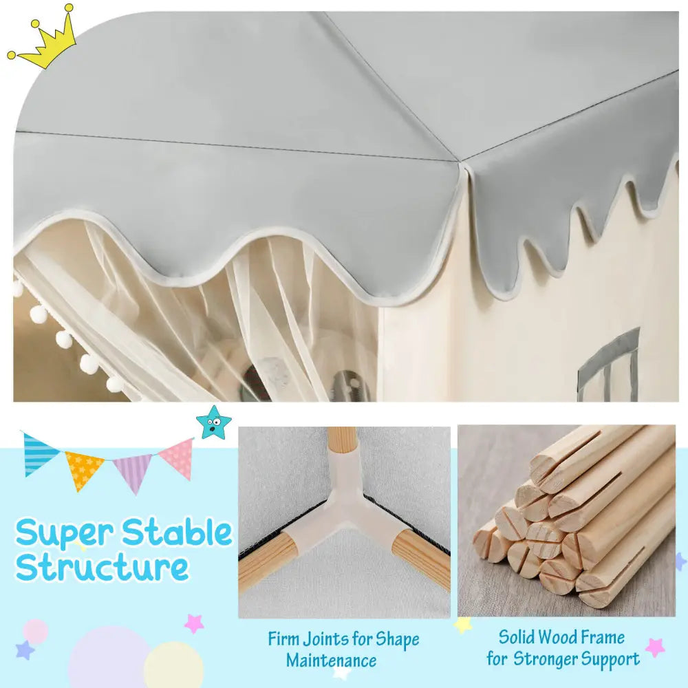 Kids Large Play Castle Fairy Tent with Mat-Beige - Beige - Play Tents & Playhouse