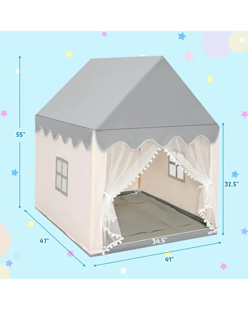Kids Large Play Castle Fairy Tent with Mat-Beige - Beige - Play Tents & Playhouse