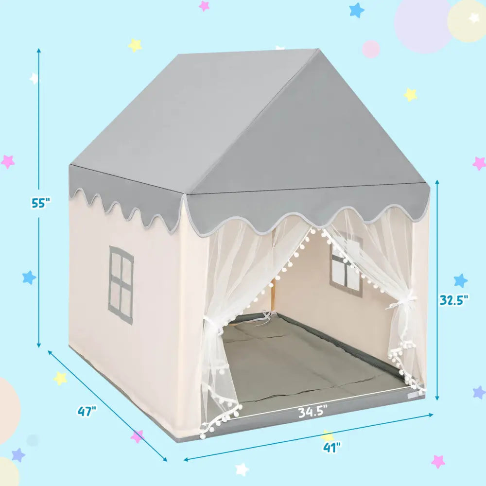 Kids Large Play Castle Fairy Tent with Mat-Beige - Beige - Play Tents & Playhouse