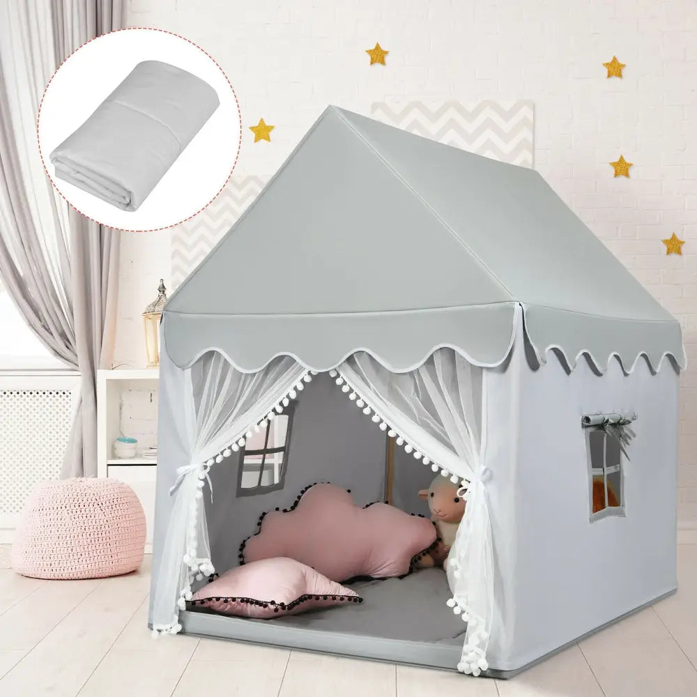 Kids Large Play Castle Fairy Tent with Mat-Gray - Gray - Play Tents & Playhouse