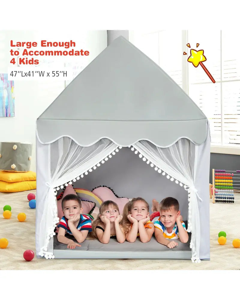 Kids Large Play Castle Fairy Tent with Mat-Gray - Gray - Play Tents & Playhouse