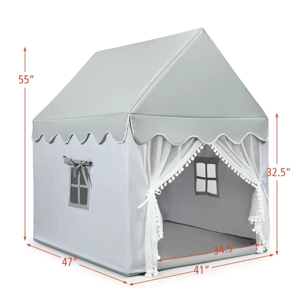 Kids Large Play Castle Fairy Tent with Mat-Gray - Gray - Play Tents & Playhouse
