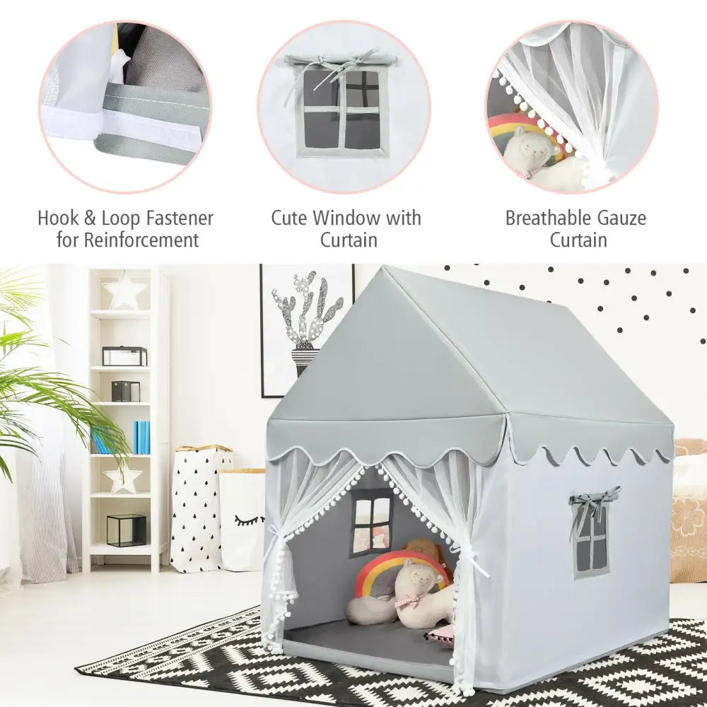 Kids Large Play Castle Fairy Tent with Mat-Gray - Gray - Play Tents & Playhouse