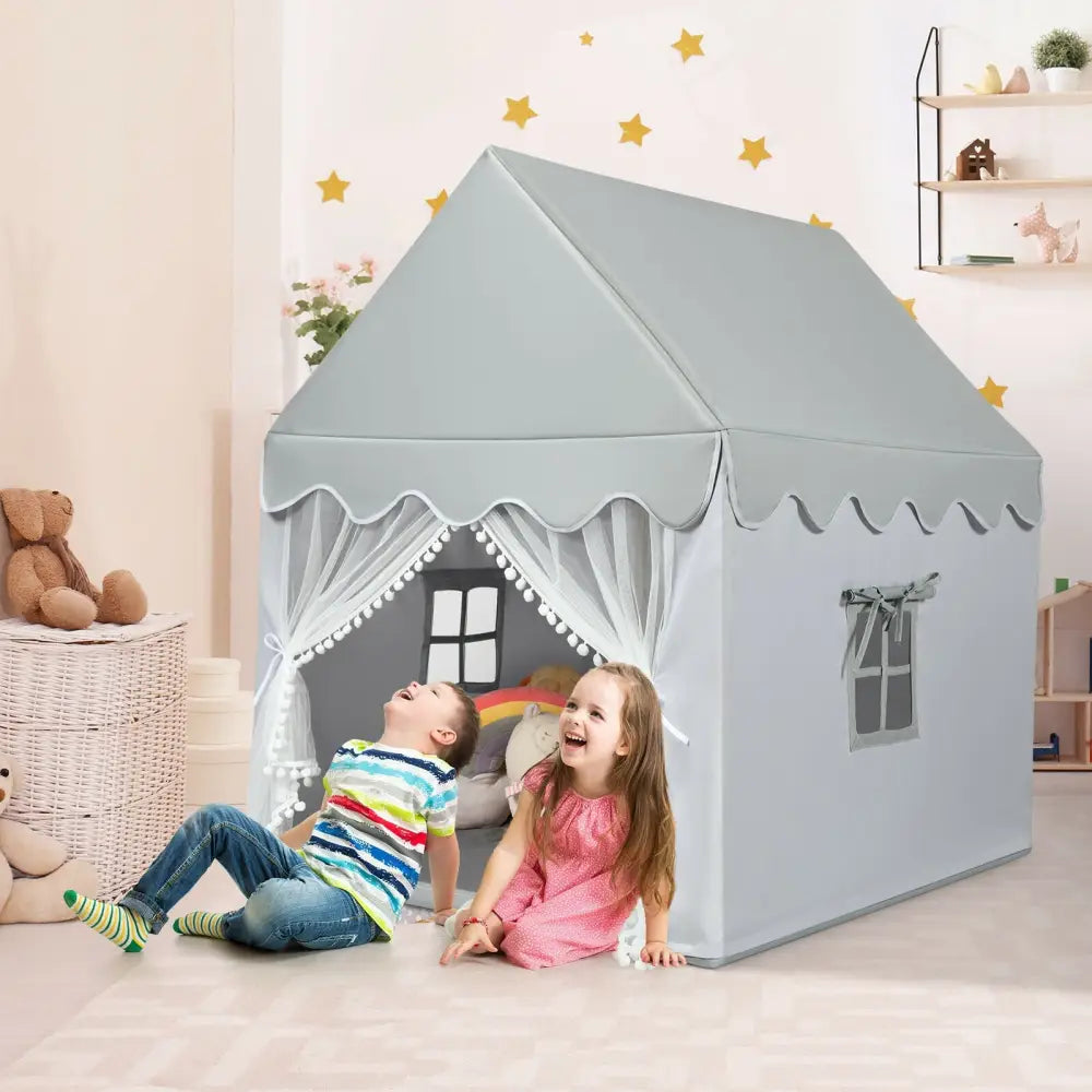 Kids Large Play Castle Fairy Tent with Mat-Gray - Gray - Play Tents & Playhouse