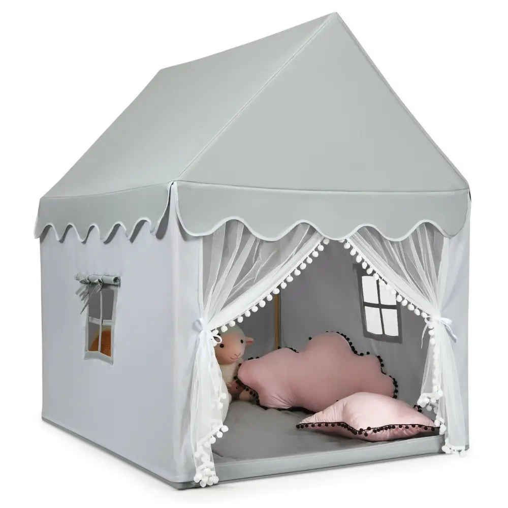 Kids Large Play Castle Fairy Tent with Mat-Gray - Gray - Play Tents & Playhouse