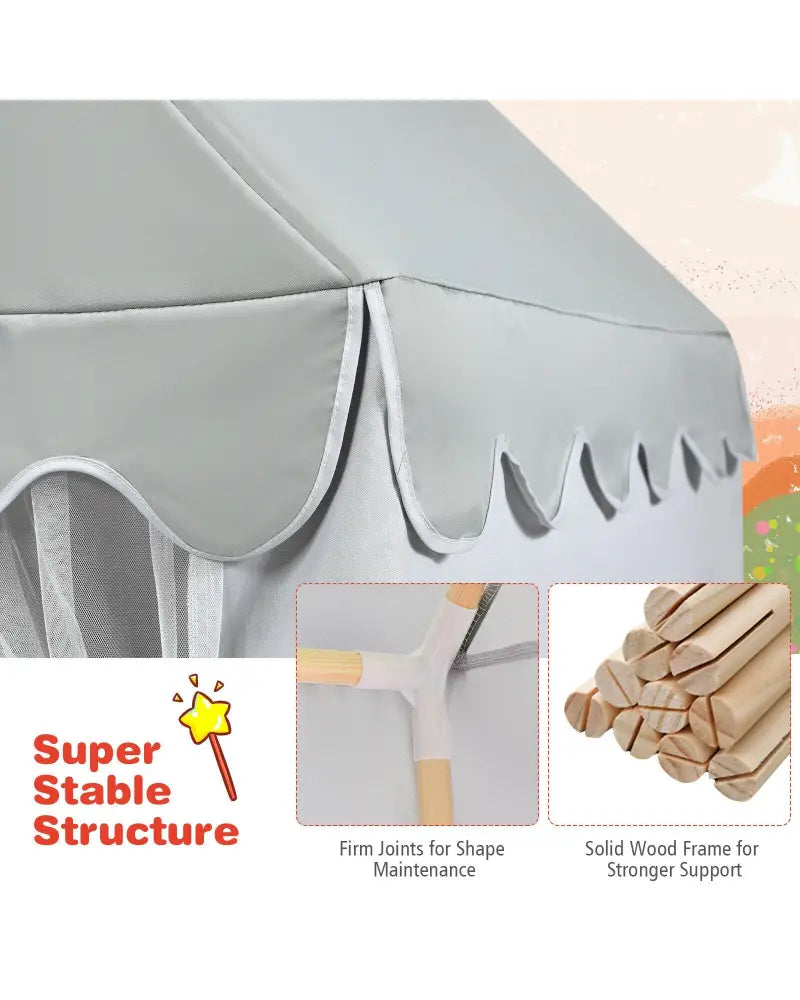 Kids Large Play Castle Fairy Tent with Mat-Gray - Gray - Play Tents & Playhouse