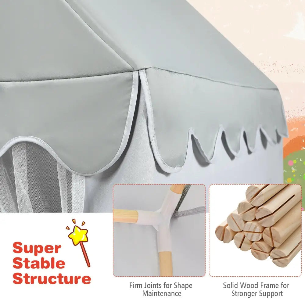 Kids Large Play Castle Fairy Tent with Mat-Gray - Gray - Play Tents & Playhouse