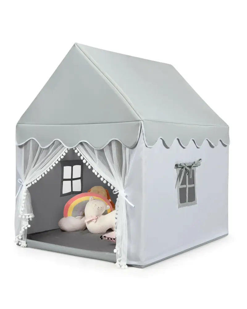 Kids Large Play Castle Fairy Tent with Mat-Gray - Gray - Play Tents & Playhouse