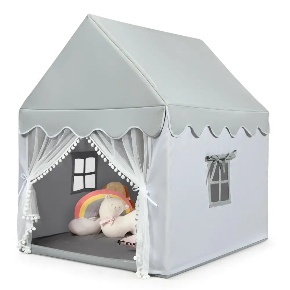 Kids Large Play Castle Fairy Tent with Mat-Gray - Gray - Play Tents & Playhouse