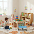 Kids Learning & Play Essentials Bundle €” Bookshelf + 4-in-1 Activity Table Set + 360° Swivel Chair - Kids Table &