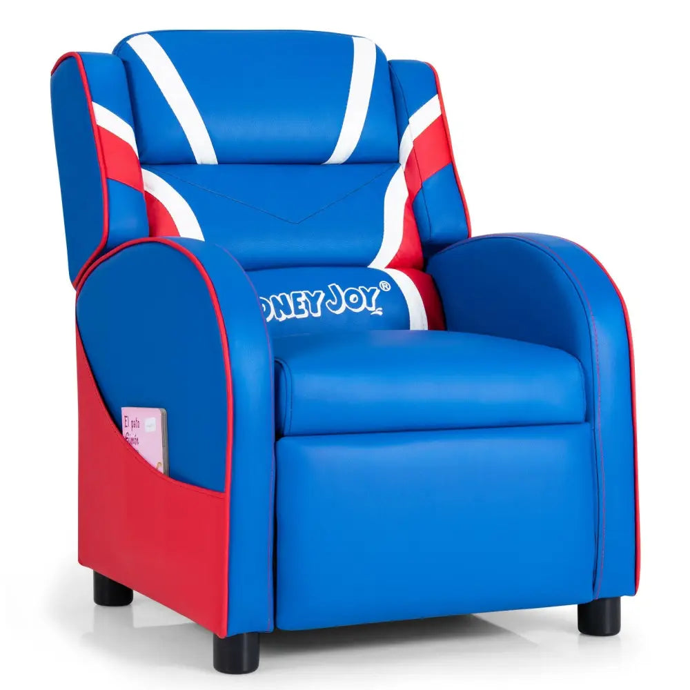 Kids Leather Recliner Chair with Side Pockets-Blue - Blue - Kids Chairs & Seating