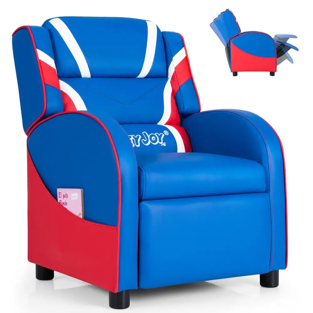 Kids Leather Recliner Chair with Side Pockets-Blue - Blue - Kids Chairs & Seating