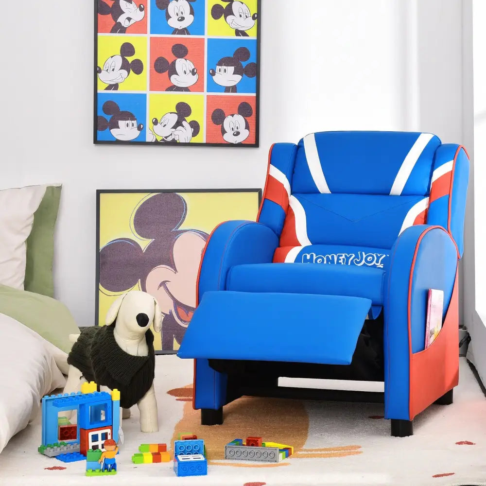 Kids Leather Recliner Chair with Side Pockets-Blue - Blue - Kids Chairs & Seating