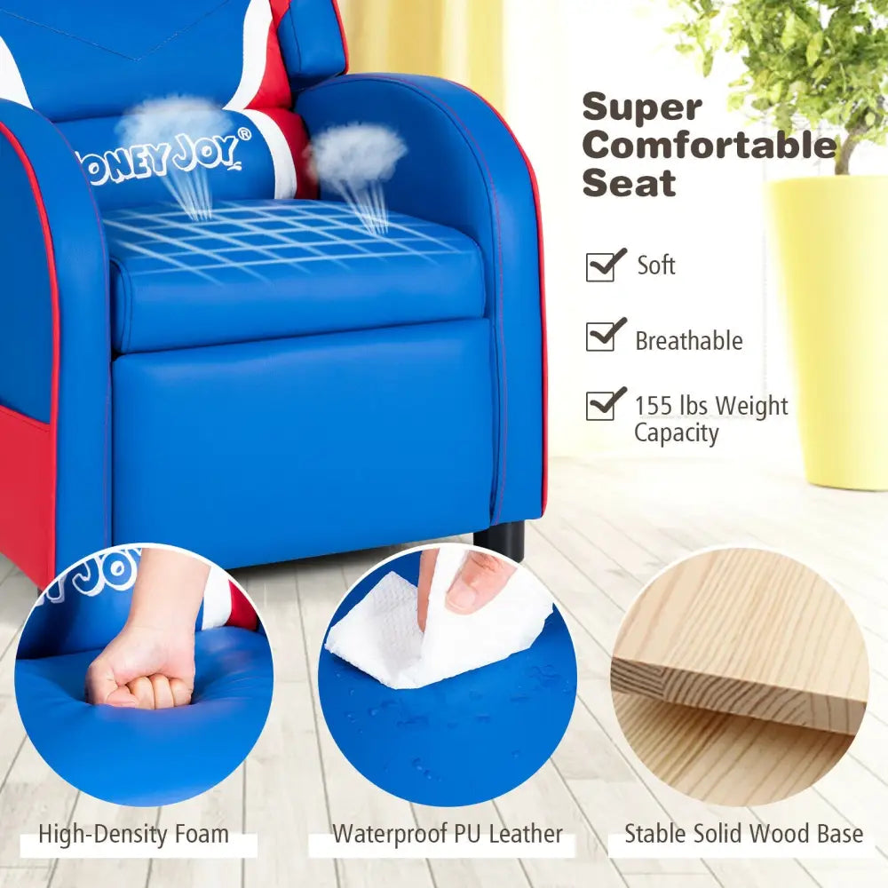 Kids Leather Recliner Chair with Side Pockets-Blue - Blue - Kids Chairs & Seating