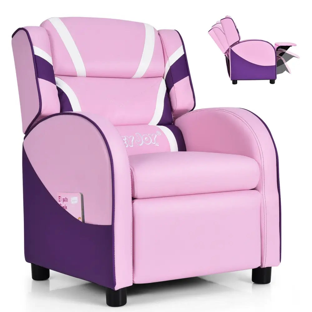 Kids Leather Recliner Chair with Side Pockets-Pink - Pink - Kids Chairs & Seating