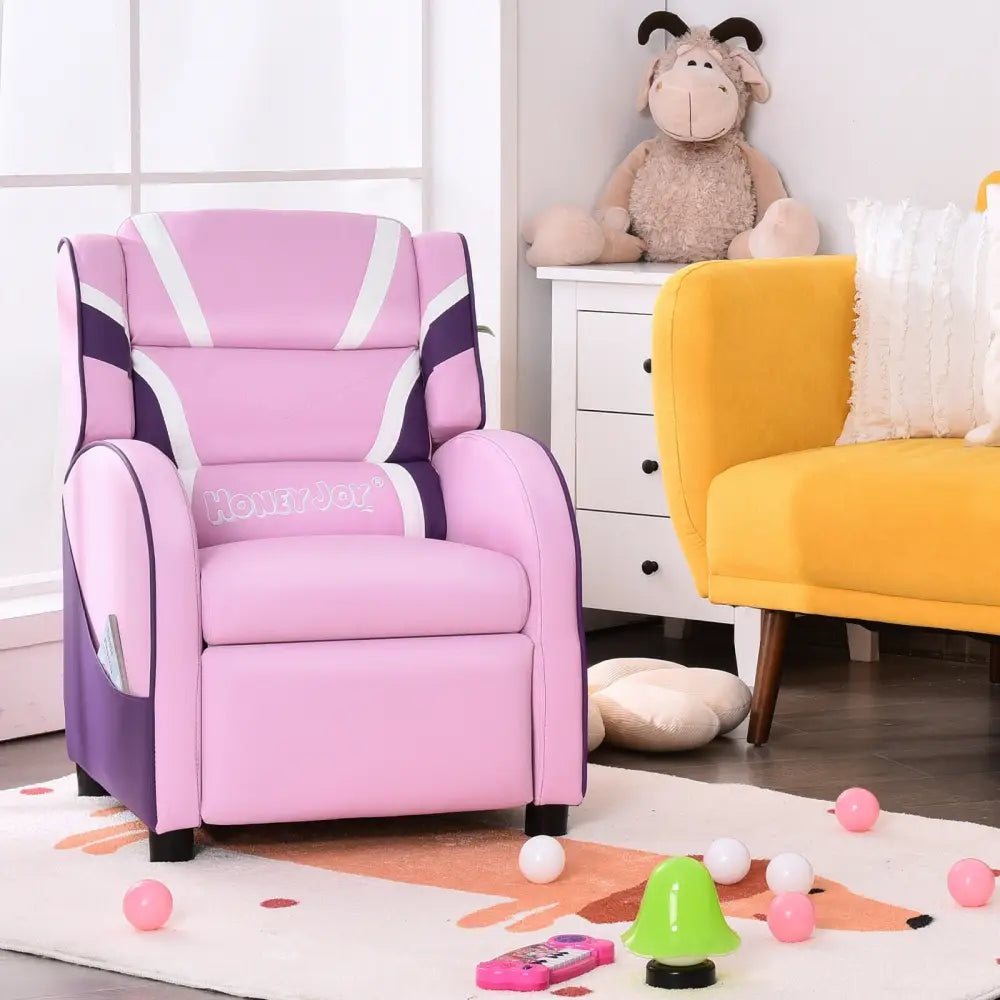 Kids Leather Recliner Chair with Side Pockets-Pink - Pink - Kids Chairs & Seating