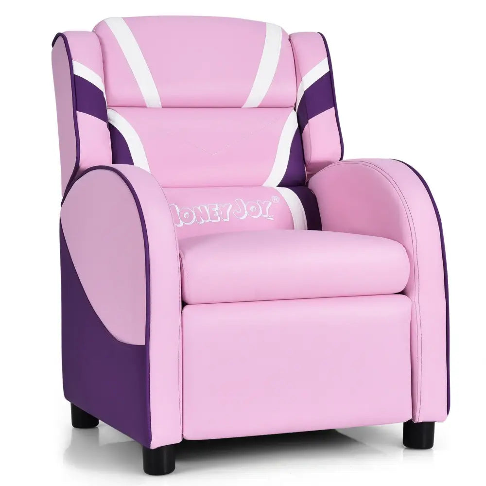 Kids Leather Recliner Chair with Side Pockets-Pink - Pink - Kids Chairs & Seating